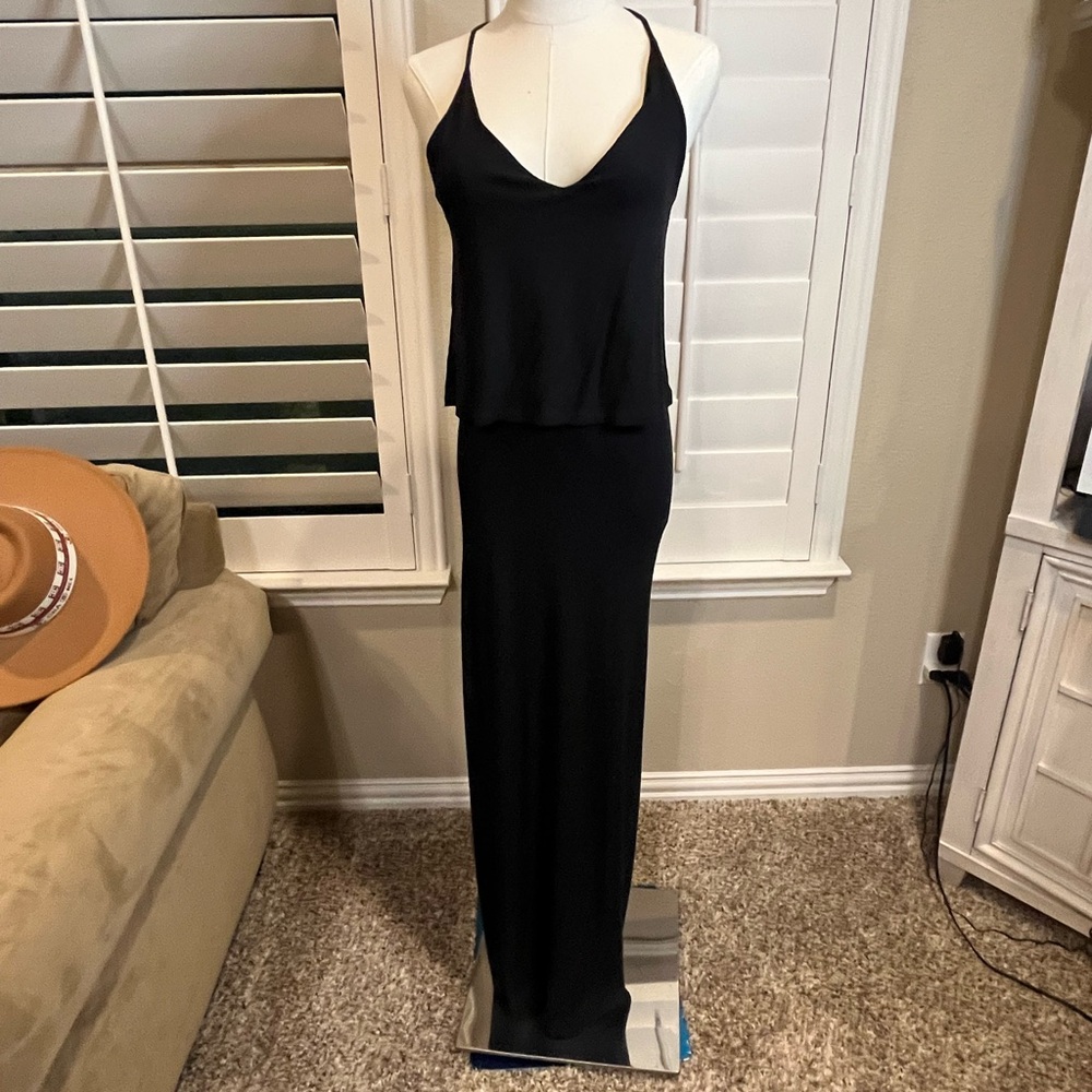 STELLA LUCE BLACK RIBBED MAXI DRESS - MED
